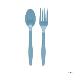 Slate Blue Plastic Fork & Spoon Cutlery Set-16Pk