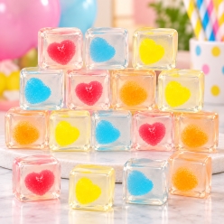 Glitter Maltose Jelly Cube Squishy with Hearts - 12 PK