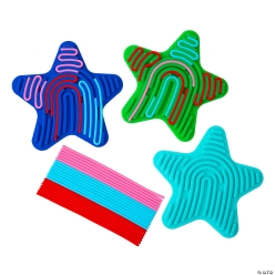 Bright Colour Rubber Patterned Star Shaped Fidget Shapes-6Pk