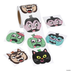 Halloween Pumpkin Characters Sticker Roll-100Pk