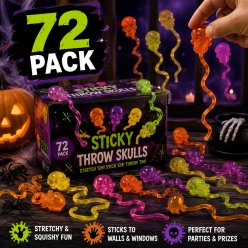 Halloween Neon Glitter Throw and Stick Skulls - 72 Pk
