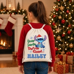 Stitch Christmas Personalized Drawstring Backpack