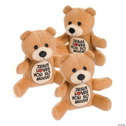 Jesus Loves You So Much Brown Plush Bears-3Pk
