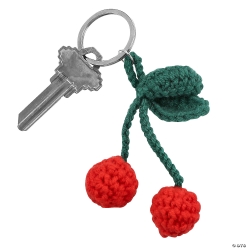 Bright Red & Green Crochet-Style Cherry Keychains-6Pk
