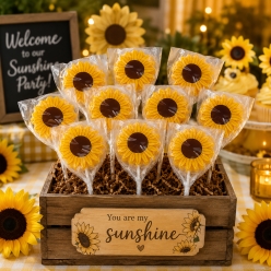 Sunflower Shaped Lemon Lollipops - 12 Pack