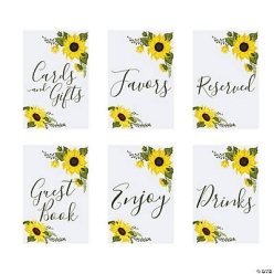 Sunflower Wedding/Bridal Shower Table Signs - 6Pk