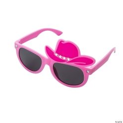 Cowgirl Hat Shaped Pink Plastic Sunglasses - 6Pk