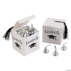 Black Grad Tassel Favour Boxes w/ Silver Kisses for 25