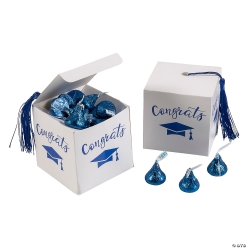 Blue Grad Tassel Favour Boxes w/ Blue Kisses for 25