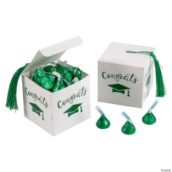 Green Grad Tassel Favour Boxes w/ Green Kisses for 25