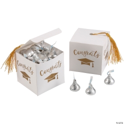 Gold Grad Tassel Favour Boxes w/ Silver Kisses for 25