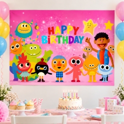 Super Simple Songs Pink Birthday Fabric Backdrop 150cm x 100cm