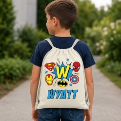 Superhero Logos Personalized Drawstring Backpack