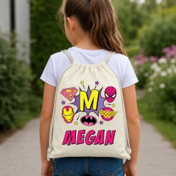 Superhero Girl Logos Personalized Drawstring Backpack
