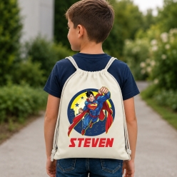 Superman Personalized Name Drawstring Backpack
