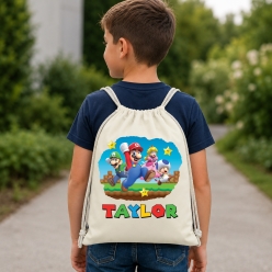 Super Mario Team PERSONALIZED Drawstring Backpack