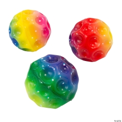 Rainbow Coloured Cratered Surface Hi-Bounce Balls-12Pk