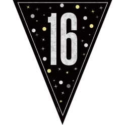 Black and Silver Prismatic 16th Birthday 9FT Pennant Banner