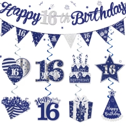 Happy 16th Birthday Blue and Silver Decorating Kit