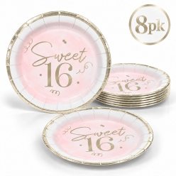 Sweet 16 Blush & Metallic Gold Dessert Plates - 8 PK