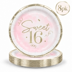 Sweet 16 Blush & Metallic Gold JUMBO Dinner Plates - 8 PK