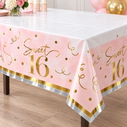 Sweet 16 Blush & Metallic Gold Table Cover