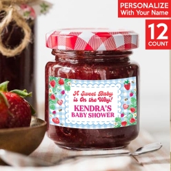 Strawberry Baby Shower PERSONALIZED VINYL Jam Jar Labels - 12pk