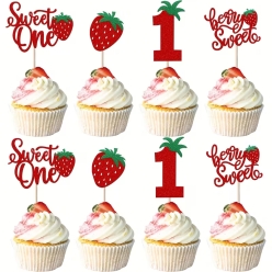 Berry Sweet 1st Birthday Red Cupcake Pick Toppers 12pk