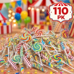 Large Swirl Wrapped Sucker Assortment – 110 Pack