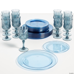 Dusty Blue Party Plastic Tableware Kit for 24 Guests