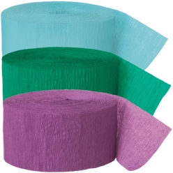 Teal, Green, Purple Crepe Streamers - 3 Pk