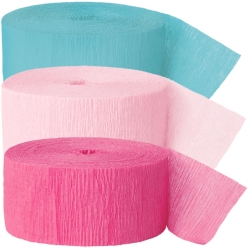 Teal, Light Pink & Hot Pink Crepe Streamers - 3 Pk