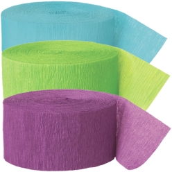 Teal, Lime Green & Purple Crepe Streamers - 3 Pk