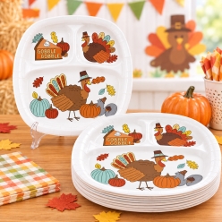 Kids Divided Thanksgiving Dinner Plates - 8 PK