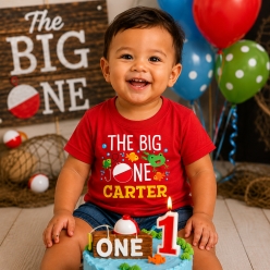 The Big ONE Fisherman Personalized Red T-shirt
