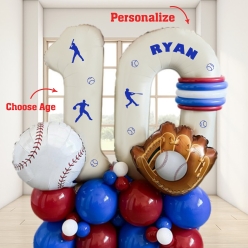 Baseball Airfill Personalized Name & Double Digit Balloon Column