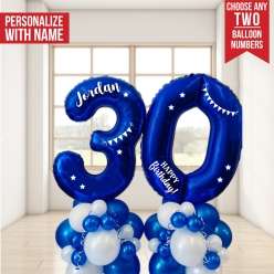 *Two Digit PERSONALIZED Blue & White Airfill Balloon Column Kit