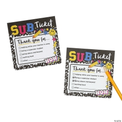 Substitute Teacher Thank You Tickets Notepad Set-4Pk