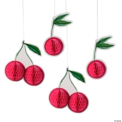 Cherry Hanging Honeycomb Tissue Decorations-4Pk