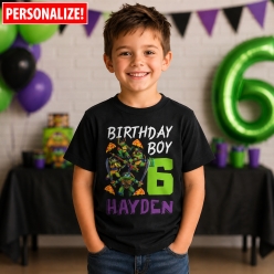 TMNT Birthday Boy Personalized Name & Age Black T-shirt