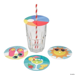 Summer Party Paper Drink Toppers with Striped Straw-24Pk