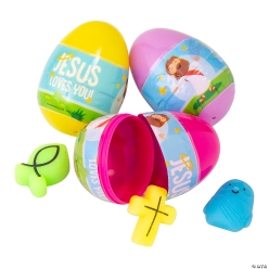 Religious Mochi Toy-Filled Easter Eggs - 48Pk