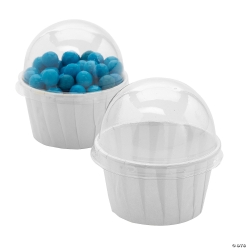White Paper Treat Cups with Dome Lids-50Pk