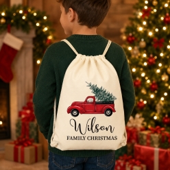 Vintage Christmas Family Custom Drawstring Backpack