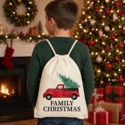 Vintage Christmas Family Truck Drawstring Backpack