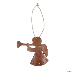 Religious Rustic Angel Playing Trumpet Metal Ornaments-12Pk