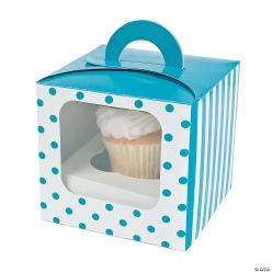 Turquoise Polka Dot Cupcake Boxes - 12 pk