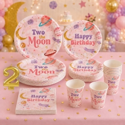 Two the Moon Birthday Tableware Kit for 20