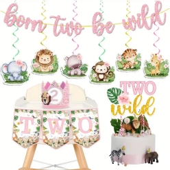 Two Wild Pink Safari Decorating Kit 10pk