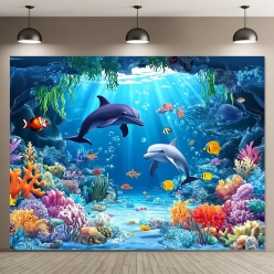 40% OFF: Sea w/Dolphins FABRIC 5 Ft Backdrop